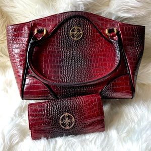Avalon Crocodile-Embossed Handbag and Wallet Set